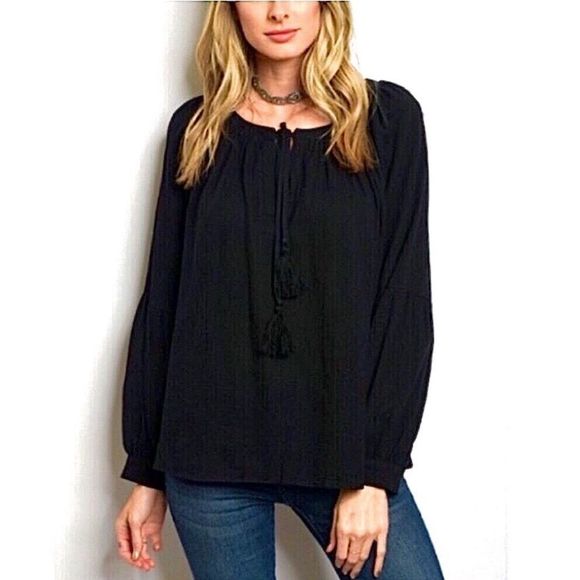 Black Peasant Boho Blouse S-M-L - Picture 1 of 7